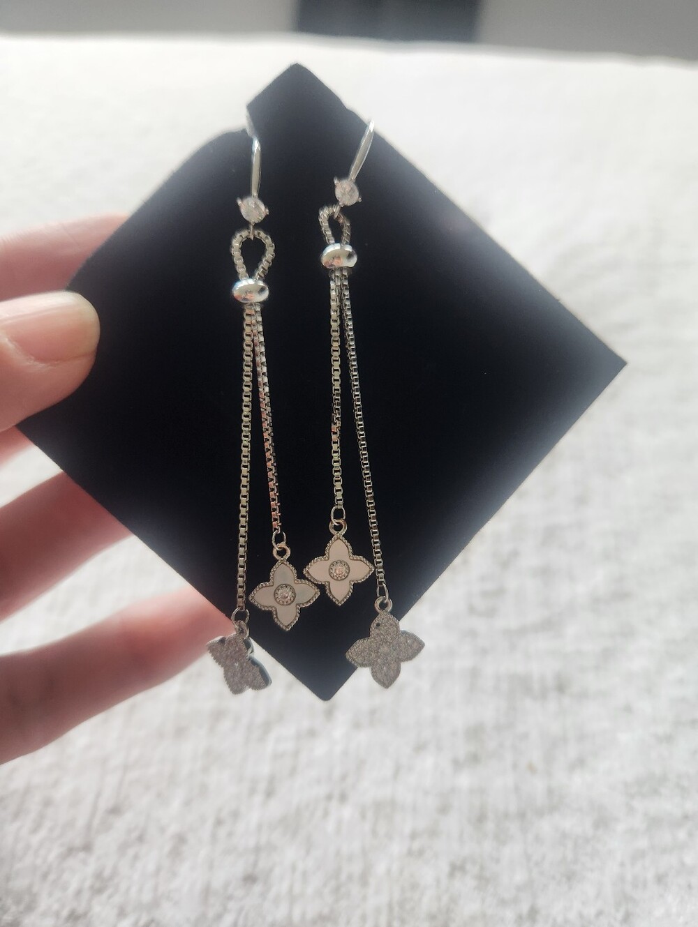 Silver Floral Drop Earrings - Women Jewelry